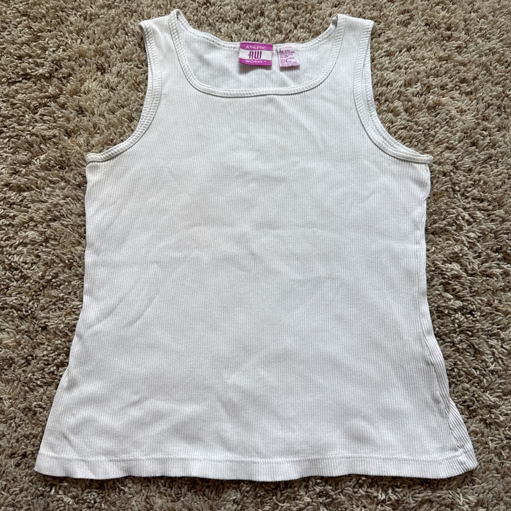 Athletic Works White Ribbed Tank Top Scoop Neck Cotton Sleeveless Small